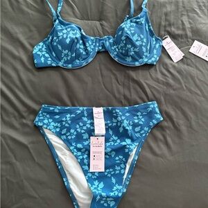 Cupshe Blue Floral Underwire Bikini Set